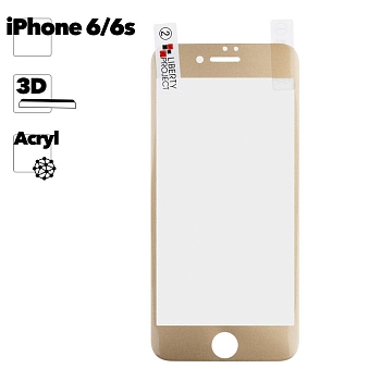 Защитная пленка акриловая 3D "LP" для Apple iPhone 6, 6s с золотой рамкой, прозрачная