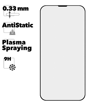 Защитное стекло Mr.cat для iPhone 13, 13 Pro Anti-Static, Plasma Spraying черное (ударопрочное)